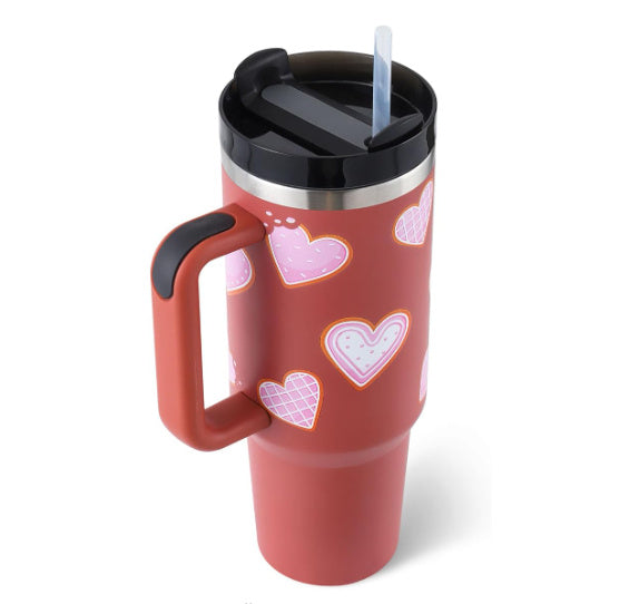 40 Oz Tumbler With Handle Straw Insulated, Stainless Steel Spill Proof Vacuum Coffee Cup Tumbler With Lid Tapered Mug Gifts For Valentine Lover Suitable For Car Gym Office Travel - Balochistan LLC 