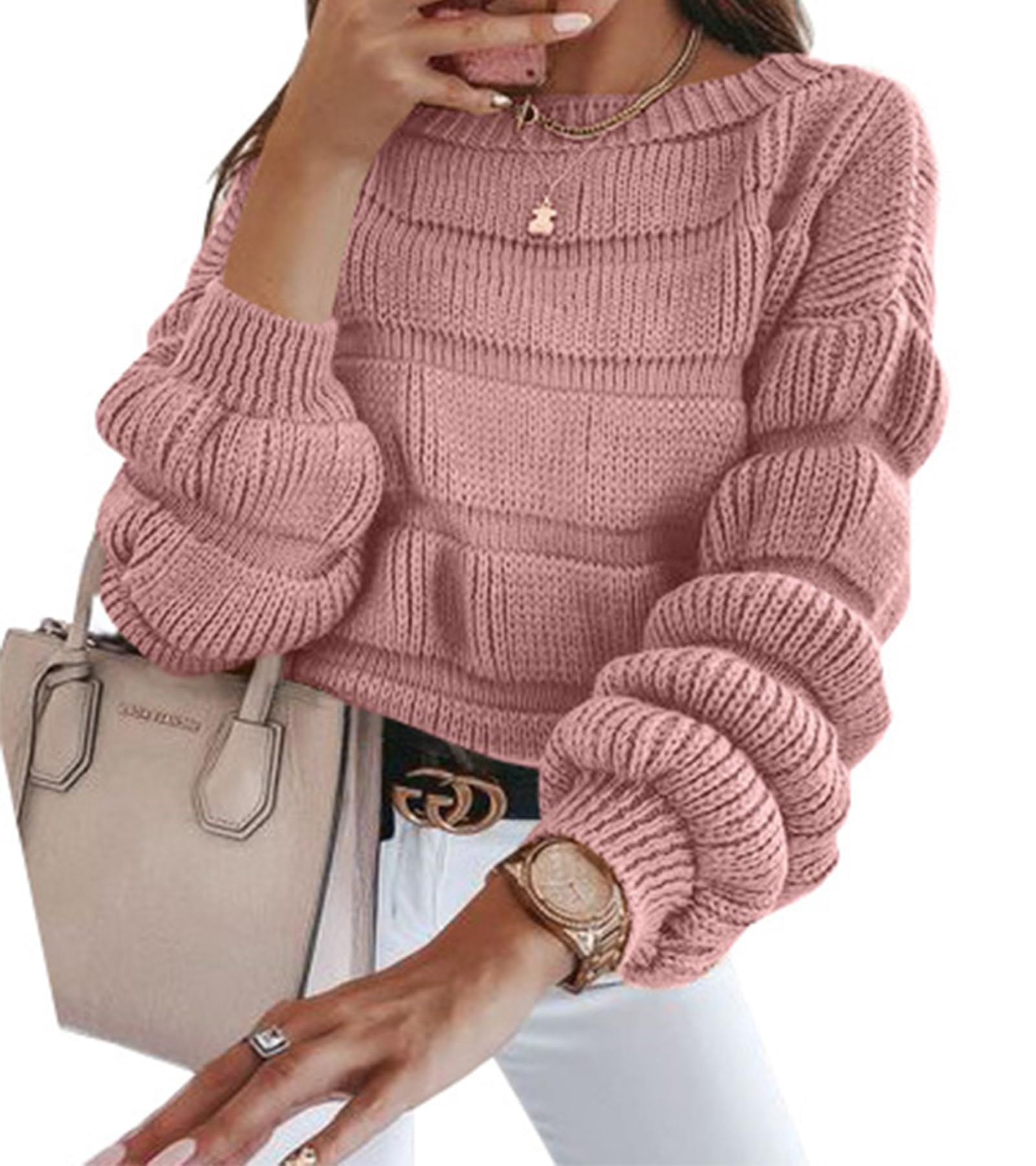 Women's Sweater Casual Round Neck Pullover Long Sleeve Loose Quality Thick Knitted Cute Top - Balochistan LLC 