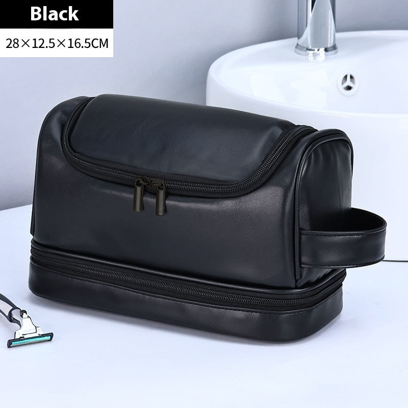 Leather Cosmetics Storage Bag Travel Toiletry Bag Portable Men's Business Simplicity Portable With Hook - Balochistan LLC  Product information: Applicable scenarios: applicable to multiple scenarios Color: brown, black, brown Scope of Application: wide Function: Storage Material: PU Style: simple and modern Category: wash bag, bag Packing list: Leather Storage Bag×1pc Product Image: