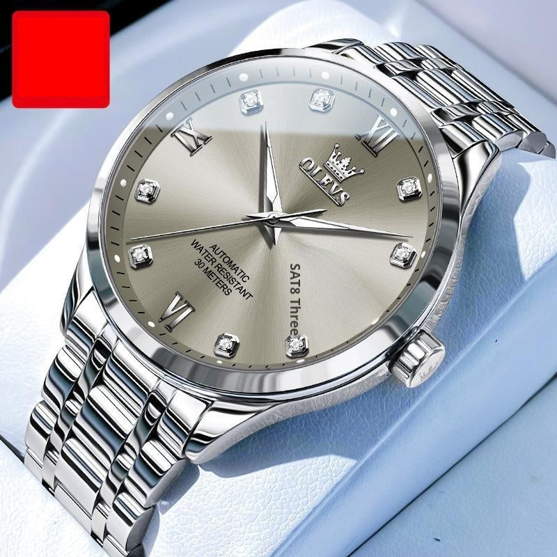 Men's Waterproof Automatic Mechanical Watch - Balochistan LLC  Product information: Color: Li 9946 steel belt room white men, Li 9946 steel belt room blue men, Li 9946 steel belt normal male Gray, Li 9946 steel belt book White men, Li 9956 steel belt book Black Men Thickness: 13mm Applicable people: general Style: Fashion Packing list: Mechanical watch x1 Product Image: