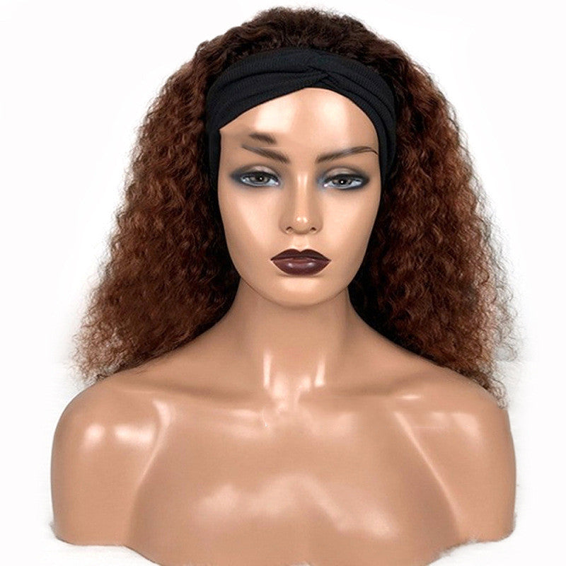 Human Hair Jerry Curly Headband Wigs - Balochistan LLC  Product information: Material: Human hair Style: simple and natural Features: Semi-woven Colour: Picture color Packing list: Wig*1 Product Image: