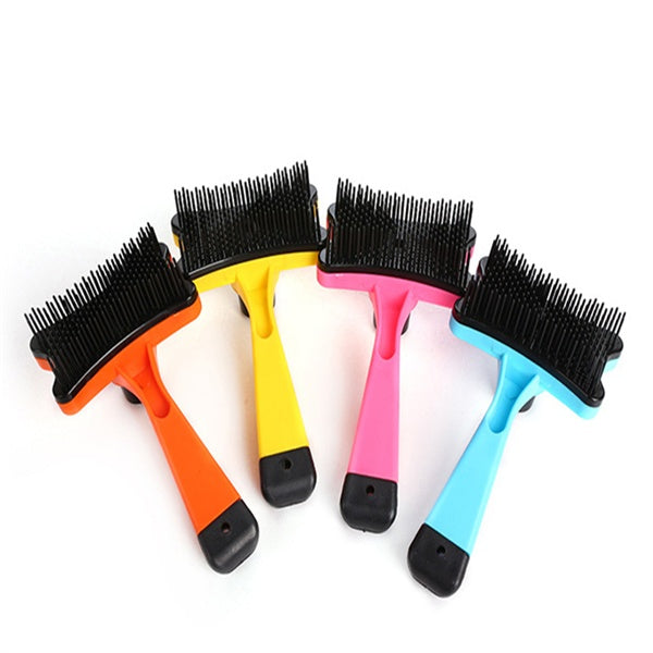 Pet products dog comb cat comb - Balochistan LLC  Product Name: pet cleaning, hairdressing, open knot comb Product size: comb length 12.5cm, comb width 7.5cm, comb length 2.0cm Product color: orange, yellow, green, rose red Product material: plastic Scope of application: General for cats and dogs