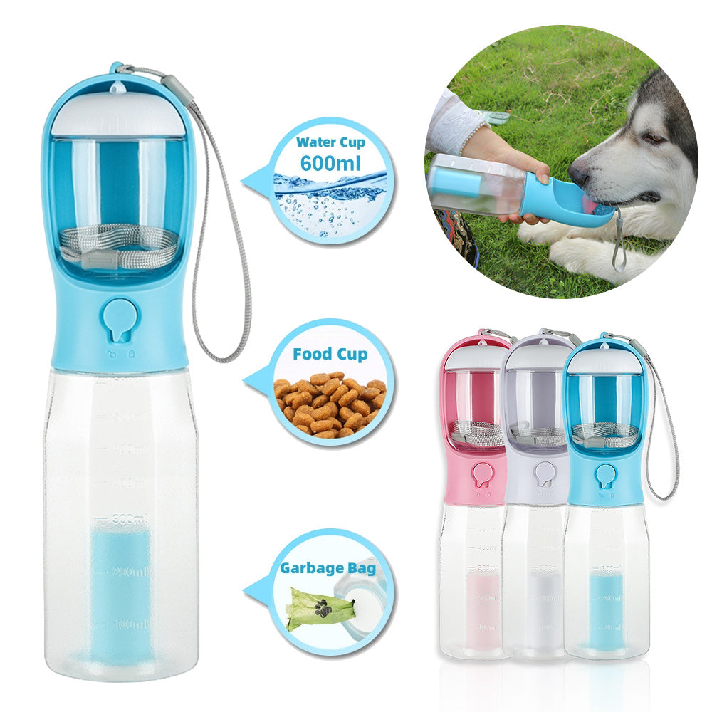 Portable Cat Dog Water Bottle Food Feeder Drinker Poop Dispenser 3 In 1 Leak-proof Multifunctional Dog Water Bottle Pet Products - Balochistan LLC 