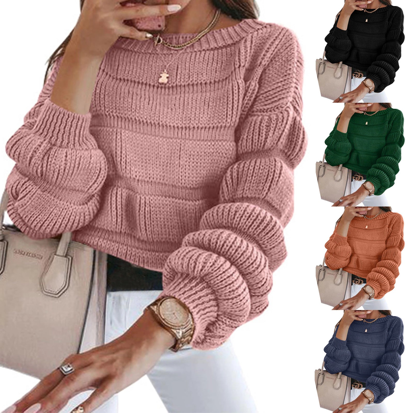 Women's Sweater Casual Round Neck Pullover Long Sleeve Loose Quality Thick Knitted Cute Top - Balochistan LLC 