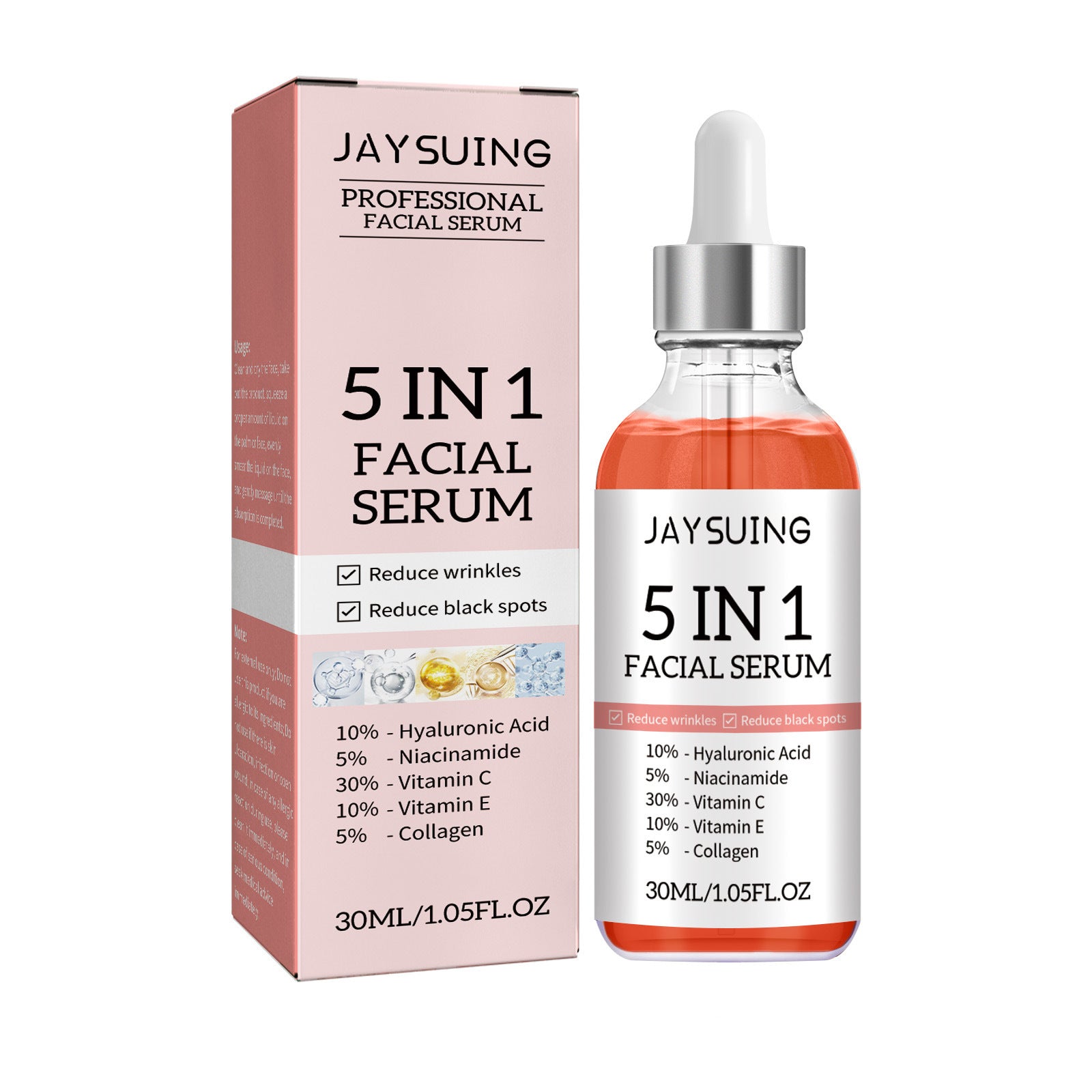 Moisturizing Skin Anti-wrinkle Firming Fade Spots 5-in-1 Facial - Balochistan LLC  Product information: Specification: Standard specifications Net content: 30ml Category: facial essence Packing list: Essence * 1 (30ml) Product Image: