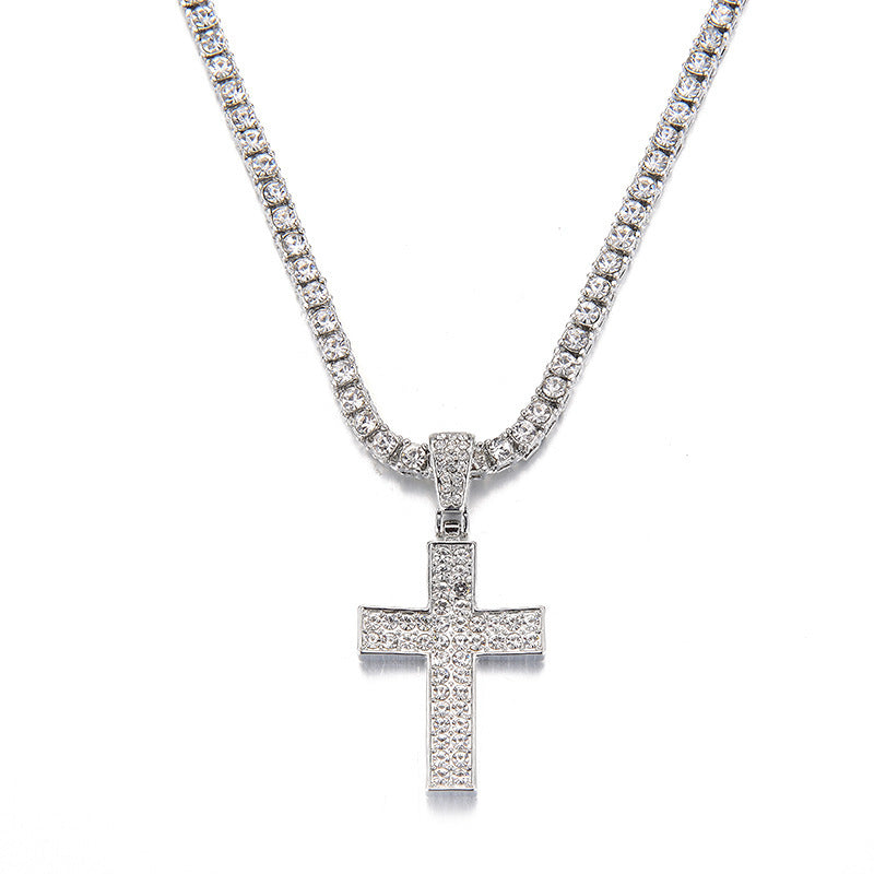 Diamond Cross Pendant Necklace Fashion Punk Jewelry Unisex Clavicle Chain Jewelry - Balochistan LLC  Product information: Treatment Process: Diamond Color: Silver Cross 4mm tennis chain 20inch, gold cross 4mm tennis chain 20inch Material: Alloy Shape: Cross Popular elements: Cross Style: Hip hop Packing list: Cross pendant necklace * 1 Product Image: