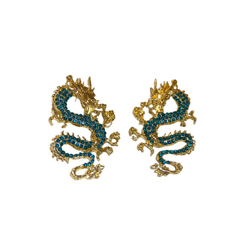 Fashion Retro Dragon Pattern Silver Stud Earrings - Balochistan LLC  Product information: Color: Silver Needle-golden-green Applicable population: Female Material: Alloy Modeling: animal/Zodiac Popular elements: Dragon Style: Chinese style Size: Packing list: Earrings *1 pair Product Image: