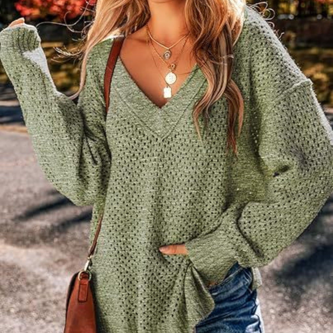 Women's V-neck Pullover Long-sleeved Street Top - Balochistan LLC  Product information: Color: Milky White, black, navy blue, pink, light green, khaki, Gray Main fabric composition: Polyester Fiber Size: S,M,L,XL Sleeve length: long sleeve Style: pullover Packing list: Sweater X1 Product Image: