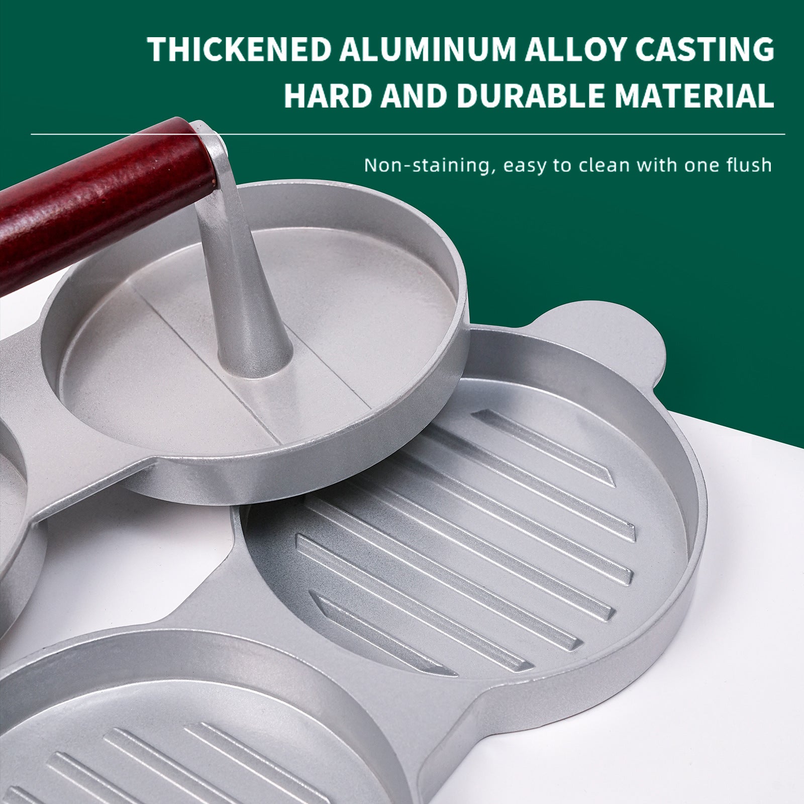 Hamburger Cutlet Press Round Mold Kitchen Gadgets - Balochistan LLC  Product information: Product Category: DIY Mold Specifications: Single-headed hamburger squeezer, double-headed hamburger squeezer, three-headed hamburger squeezer Material:Aluminum alloy Packing list: 1*Burger meat patty press Product Image: