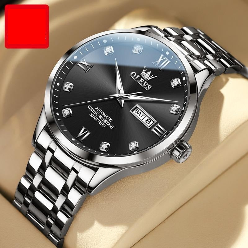 Men's Waterproof Automatic Mechanical Watch - Balochistan LLC  Product information: Color: Li 9946 steel belt room white men, Li 9946 steel belt room blue men, Li 9946 steel belt normal male Gray, Li 9946 steel belt book White men, Li 9956 steel belt book Black Men Thickness: 13mm Applicable people: general Style: Fashion Packing list: Mechanical watch x1 Product Image: