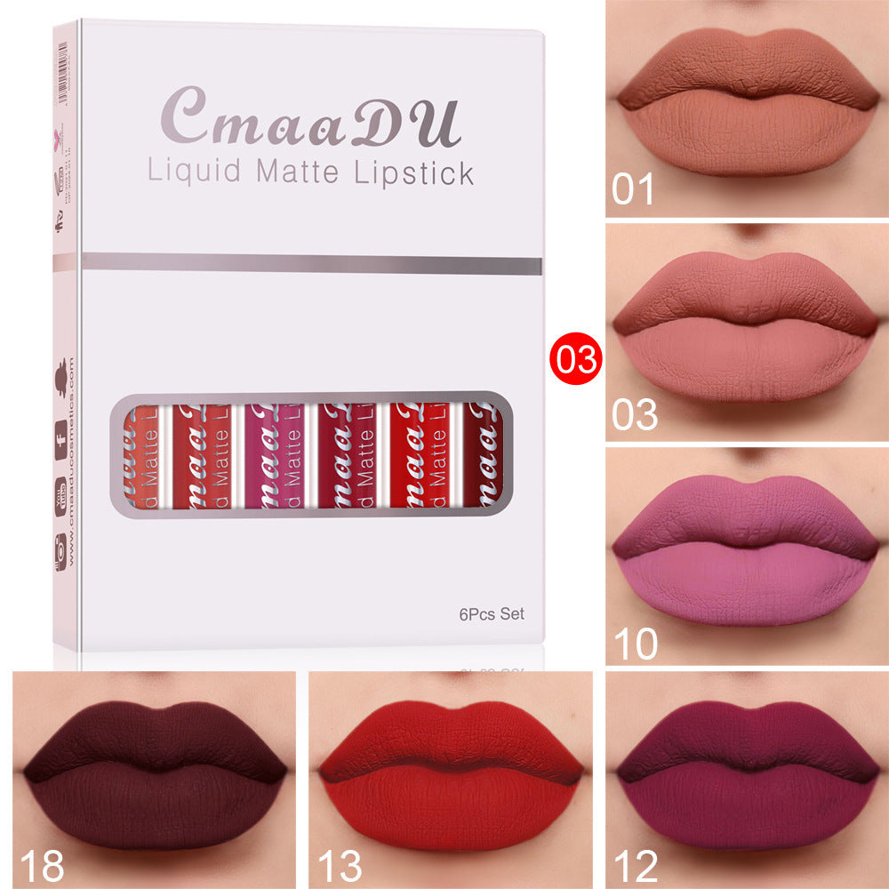 6 Boxes Of Matte Non-stick Cup Waterproof Lipstick Long Lasting Lip Gloss - Balochistan LLC  Product Information: Shelf life: 36 months Ingredients: Multivitamins Box packing size: Length: 85mm Width: 15mm Height: 107mm 6 boxed weight: about 79 grams (including carton) Net content: 2.5mL*6pcs Packing list Lip gloss*6