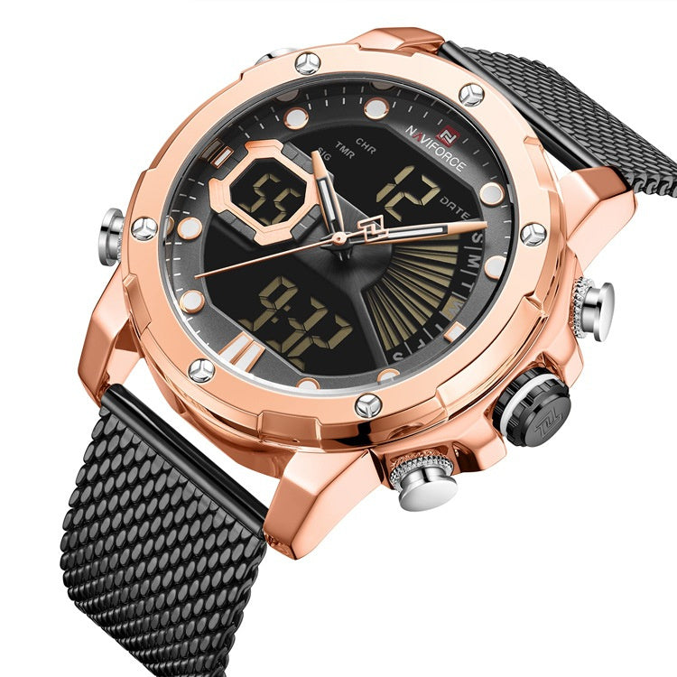 Sports watch men - Balochistan LLC  Case material: high-quality alloy case Strap material: high-quality stainless steel strap Display type: pointer, number