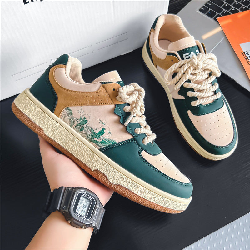 Lace-up Casual Shoes Men Soft Thick Sole Fashion Comfortable Breathable Flats Sneakers Student Platform Outdoor Walking Shoes - Balochistan LLC 