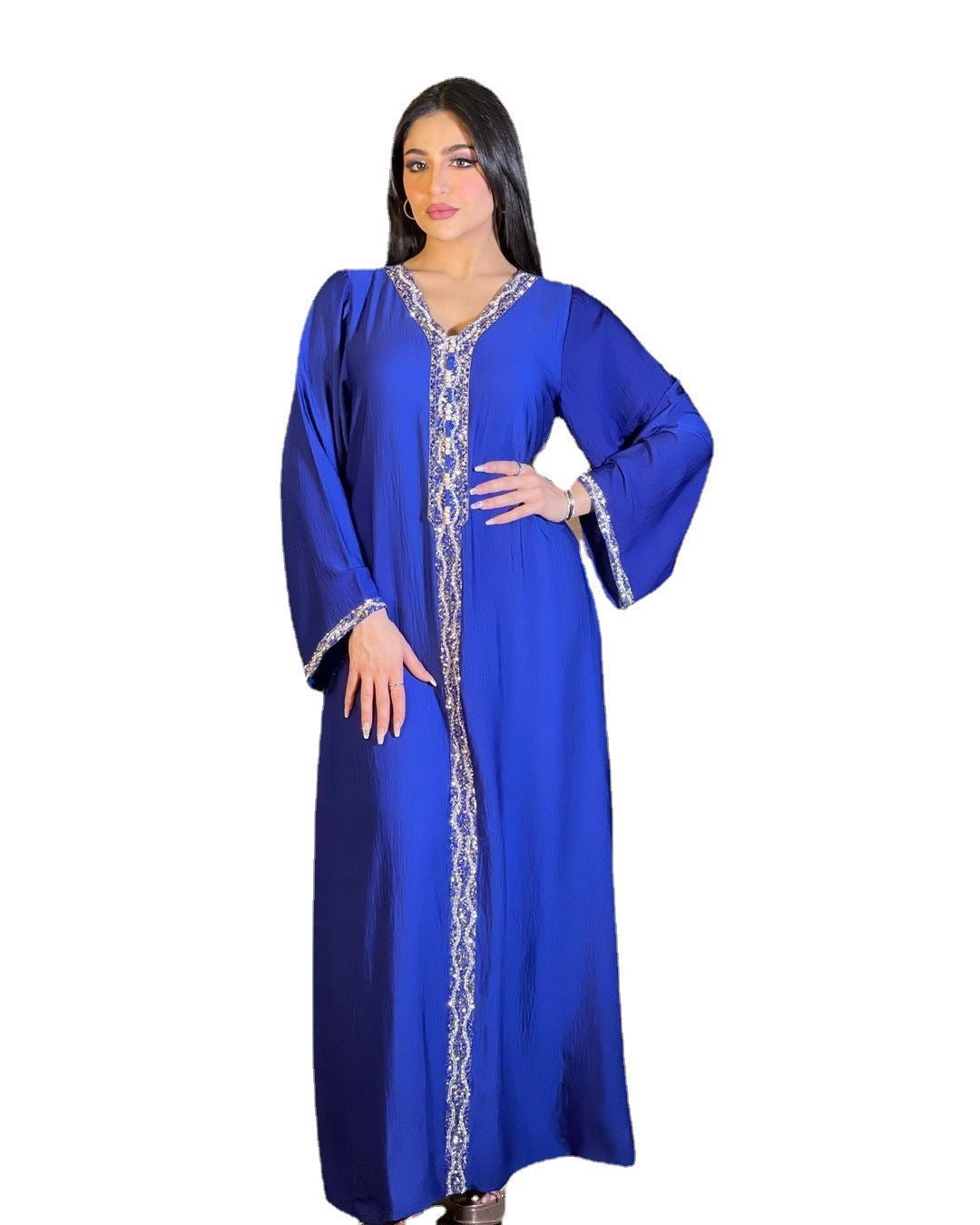 Women's Blue Hot Diamond Dress Arab Dubai Robe