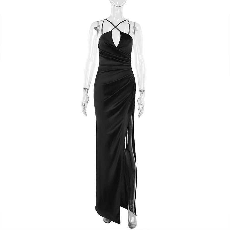 Cross-halterneck Sleeveless Split Long Dress Women