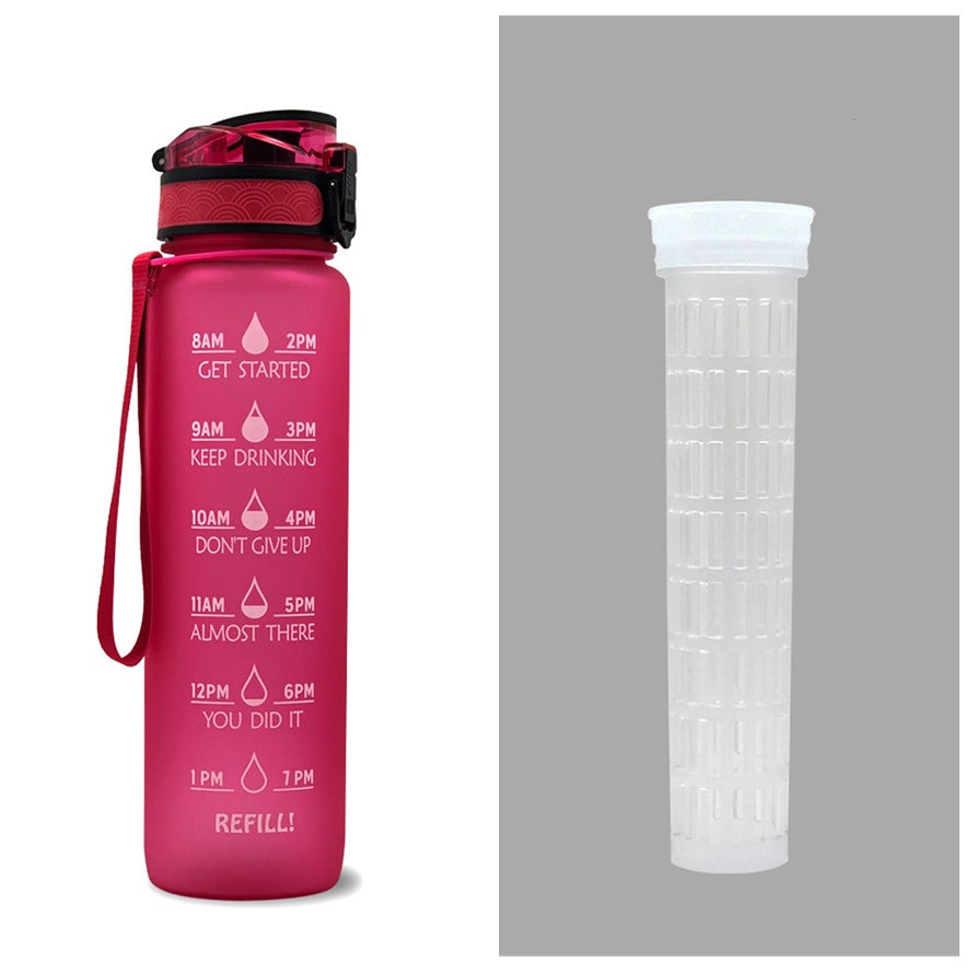 1L Tritan Water Bottle With Time Marker Bounce Cover Motivational Water Bottle Cycling Leakproof Cup For Sports Fitness Bottles - Balochistan LLC 