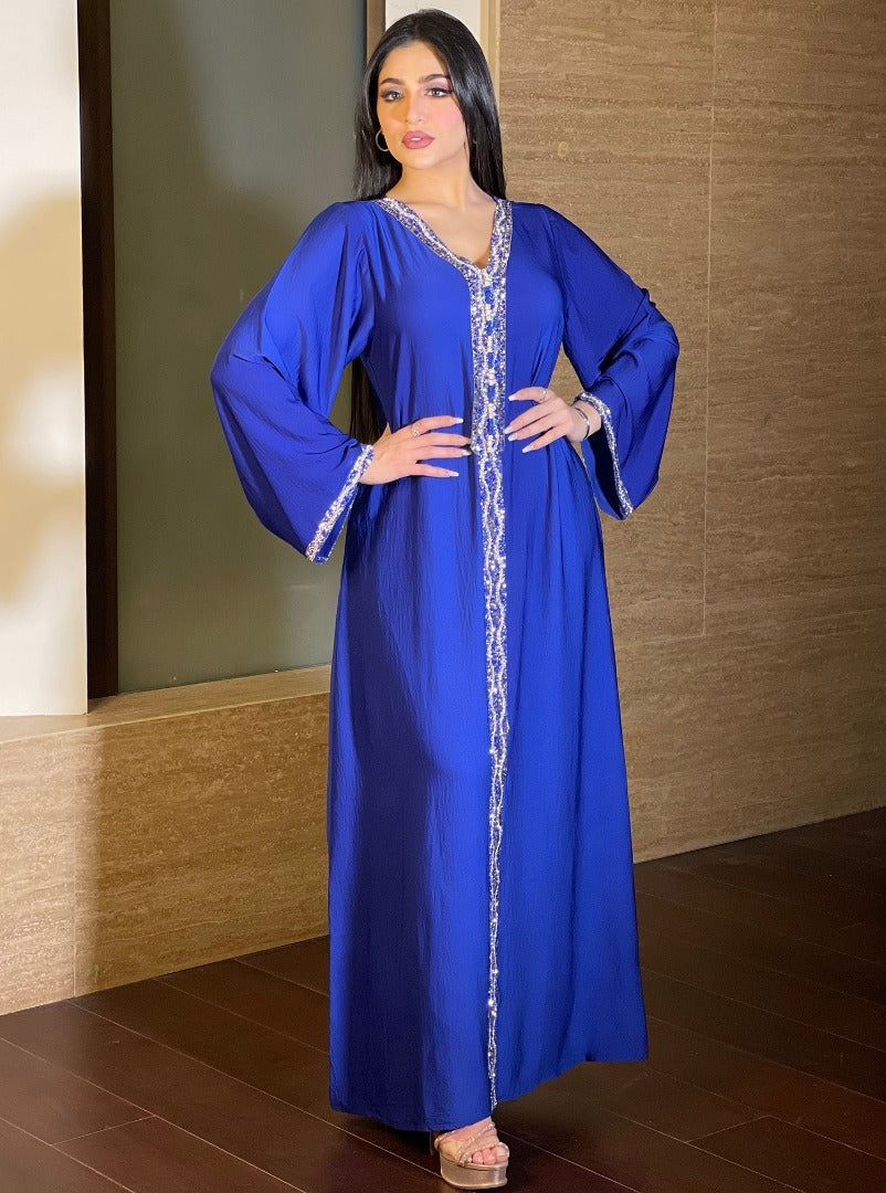 Women's Blue Hot Diamond Dress Arab Dubai Robe