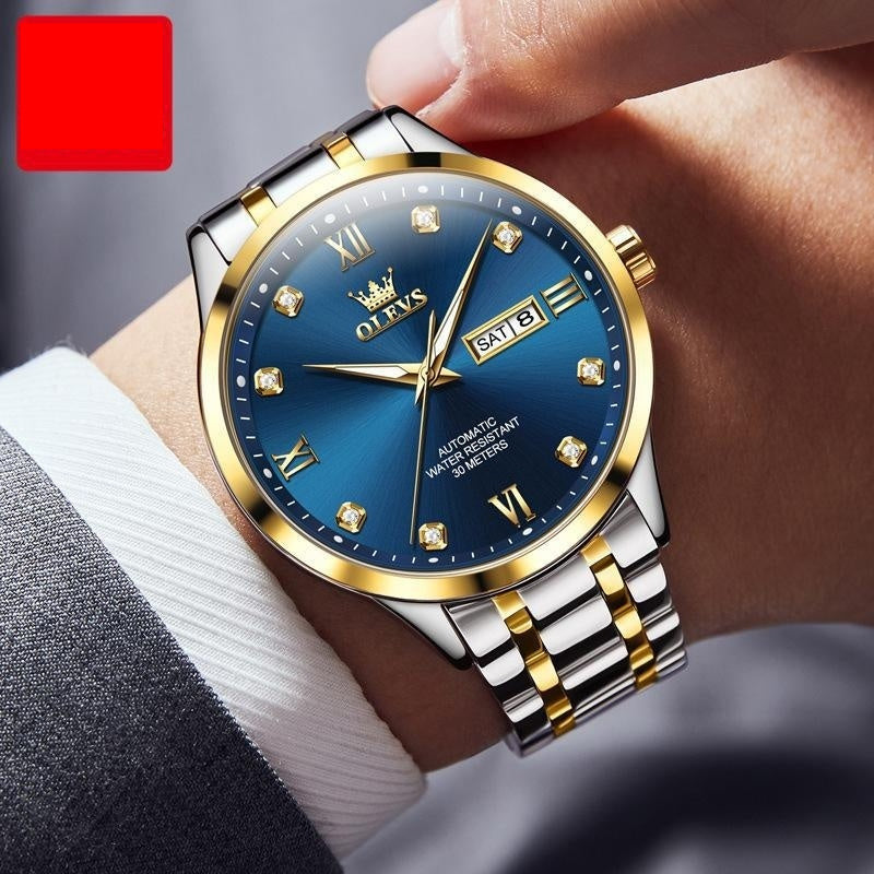 Men's Waterproof Automatic Mechanical Watch - Balochistan LLC  Product information: Color: Li 9946 steel belt room white men, Li 9946 steel belt room blue men, Li 9946 steel belt normal male Gray, Li 9946 steel belt book White men, Li 9956 steel belt book Black Men Thickness: 13mm Applicable people: general Style: Fashion Packing list: Mechanical watch x1 Product Image: