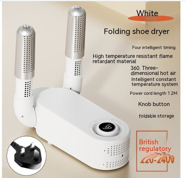 Shoe Warmer Deodorizer Sterilization And Dryer - Balochistan LLC  Product information: Specifications: temperature digital display, foldable Rated Voltage: 220 Rated Power: 180 Rated frequency: 180 Power supply: European standard, American Standard, British Standard Packing list: 1pc×Shoe Dryer Product Image: