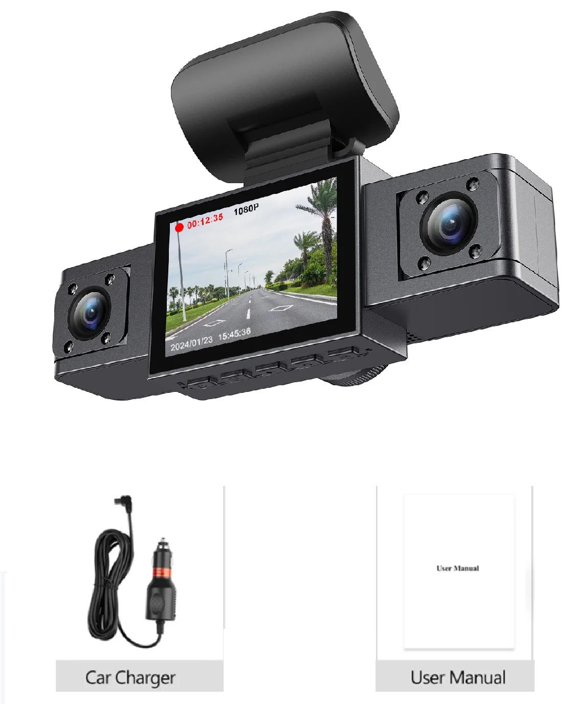 Driving Recorder 3-inch HD 1080p Front And Rear Left - Balochistan LLC  Product information: Operation mode: Button Function: parking surveillance Color classification: F300 Packing list: Driving Recorder，Data cable Product Image: