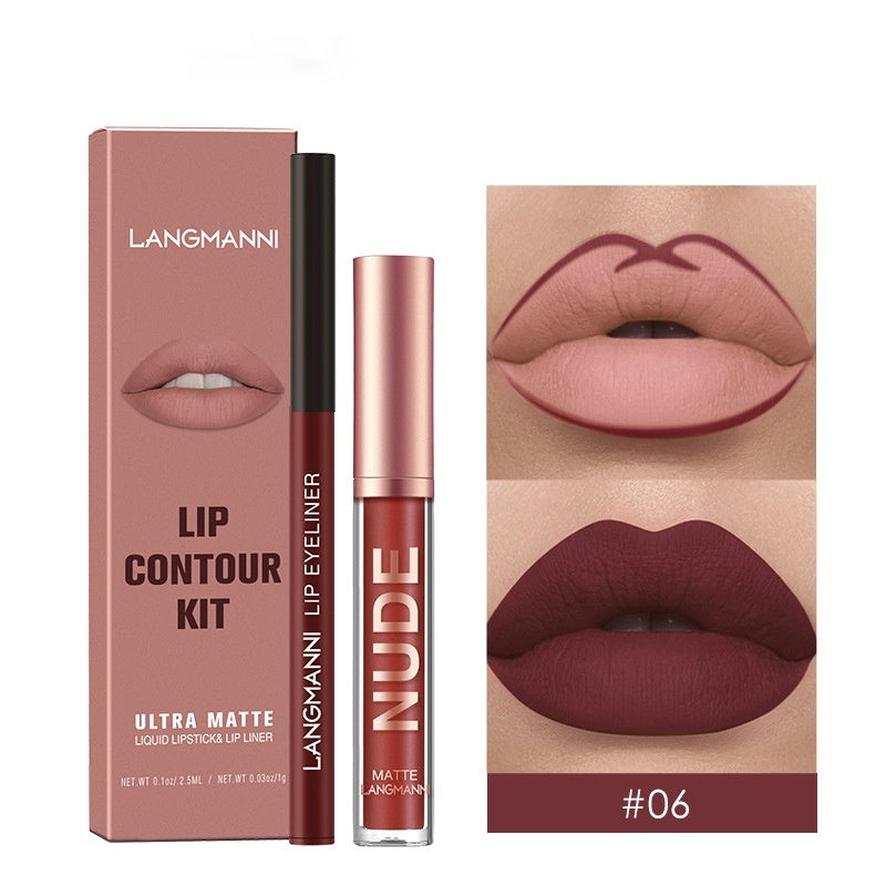 Lip Liner Combination Suit No Stain On Cup Matte Lip Gloss Suit - Balochistan LLC  Product information: Efficacy: Natural Color: 01,02,03,04,05,06,07,08,09,10,11,12 Specifications: Standard specifications Applicable skin type: Universal Packing list: Lipstick+lipliner x1 Product Image: