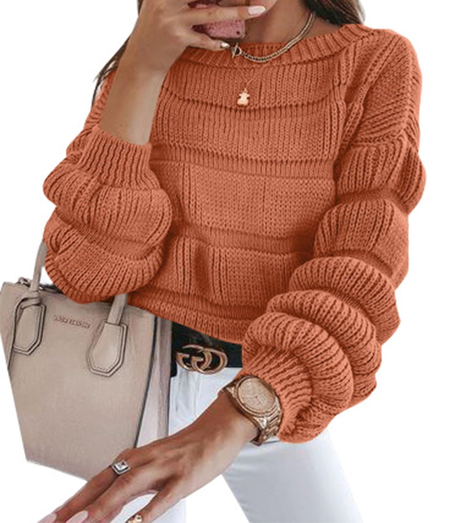 Women's Sweater Casual Round Neck Pullover Long Sleeve Loose Quality Thick Knitted Cute Top - Balochistan LLC 