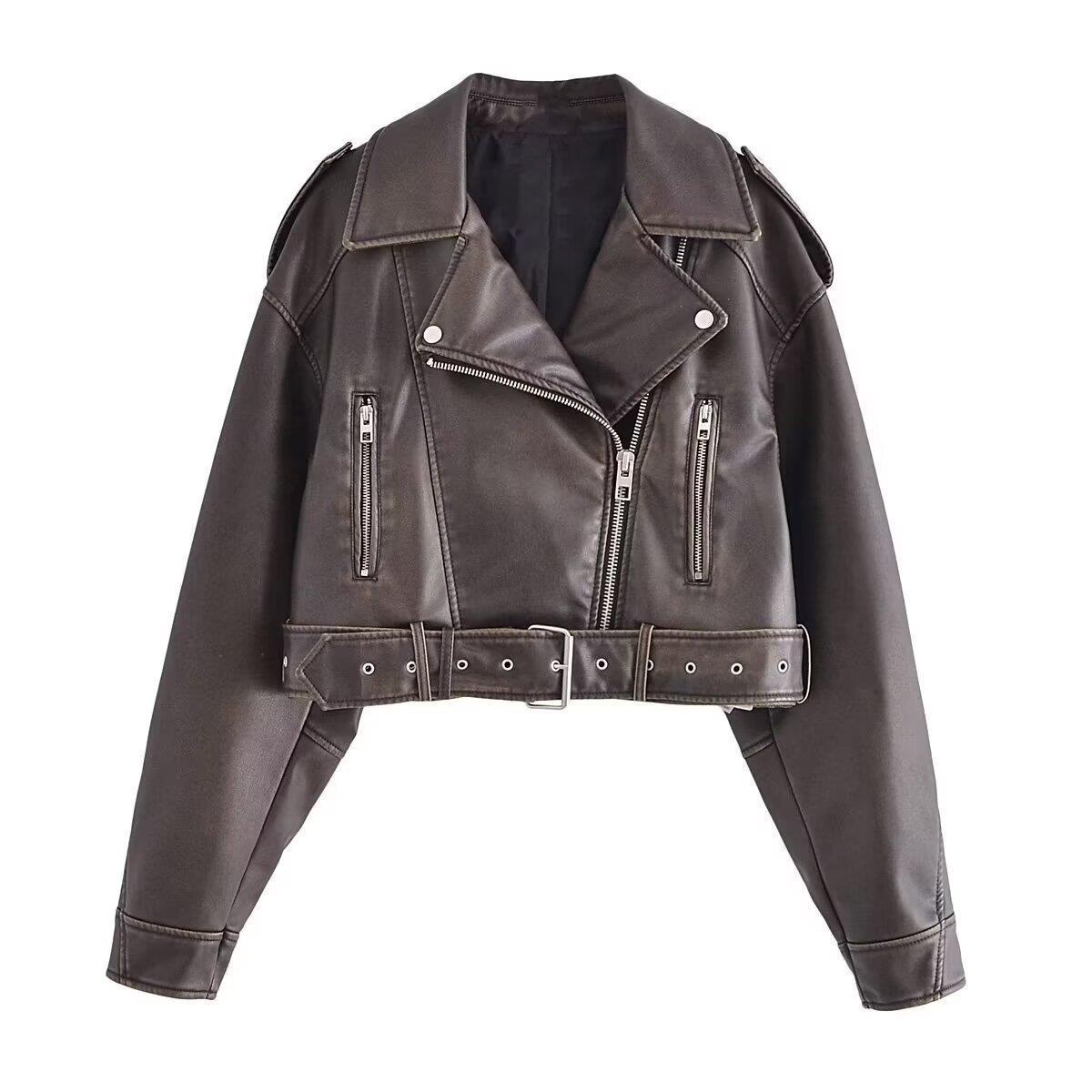 Washed Leather Motorcycle Jacket Women - Balochistan LLC 