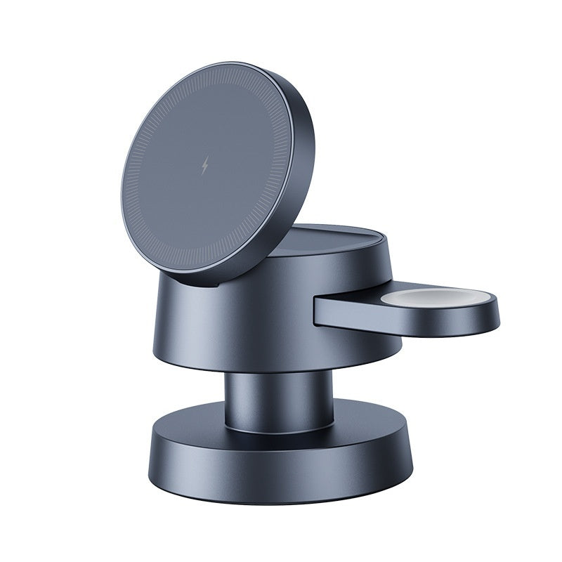 Small Night Lamp Three-in-one Magnetic Wireless Charger - Balochistan LLC  Product information: Color: Picture color Style: Universal Material :ABS metal paint + metal damping bracket + skin sensitive silicone + night light Input :9V2A/ 9V3A Power :5W 17.5W /10W1 15W Product size: Base diameter 72* height 74 Top diameter 58mm Packing list: Cover + product picture UV packaging box + double-folded Chinese and English manual +C-C/1 meter data cable +EVA cotton Product Image: