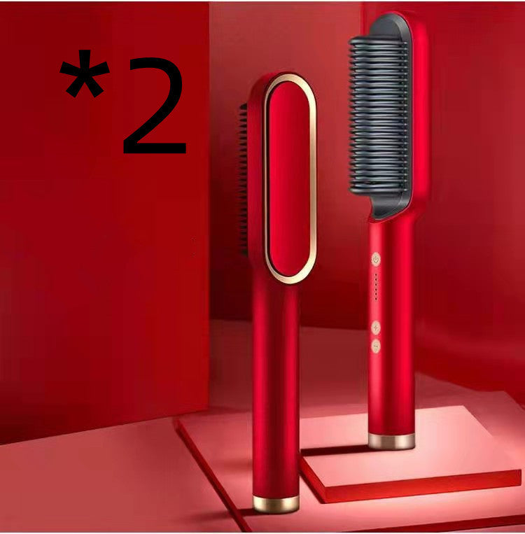 New 2 In 1 Hair Straightener Hot Comb Negative Ion Curling Tong Dual-purpose Electric Hair Brush - Balochistan LLC 