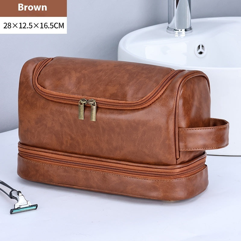 Leather Cosmetics Storage Bag Travel Toiletry Bag Portable Men's Business Simplicity Portable With Hook - Balochistan LLC  Product information: Applicable scenarios: applicable to multiple scenarios Color: brown, black, brown Scope of Application: wide Function: Storage Material: PU Style: simple and modern Category: wash bag, bag Packing list: Leather Storage Bag×1pc Product Image: