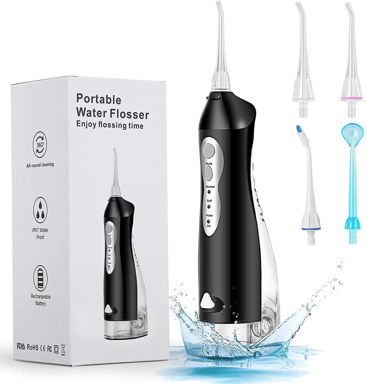 Household 3-speed 220ml Hand-held Electric Dental Irrigator - Balochistan LLC  Product information: Power Mode: Electric Color: white, pink, light green black Material: ABS Rated voltage: DC3.7V Rated power: 3.5W Battery capacity: 1200mA Host size: 21*5.8cm Packing list: Host*1, replacement nozzle*4, USB charging cable*1, English manual*1. English color box*1