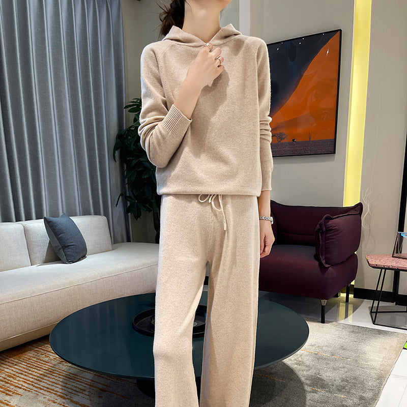 New Fashion Hooded Loose Top Knitted Wide Leg Pants