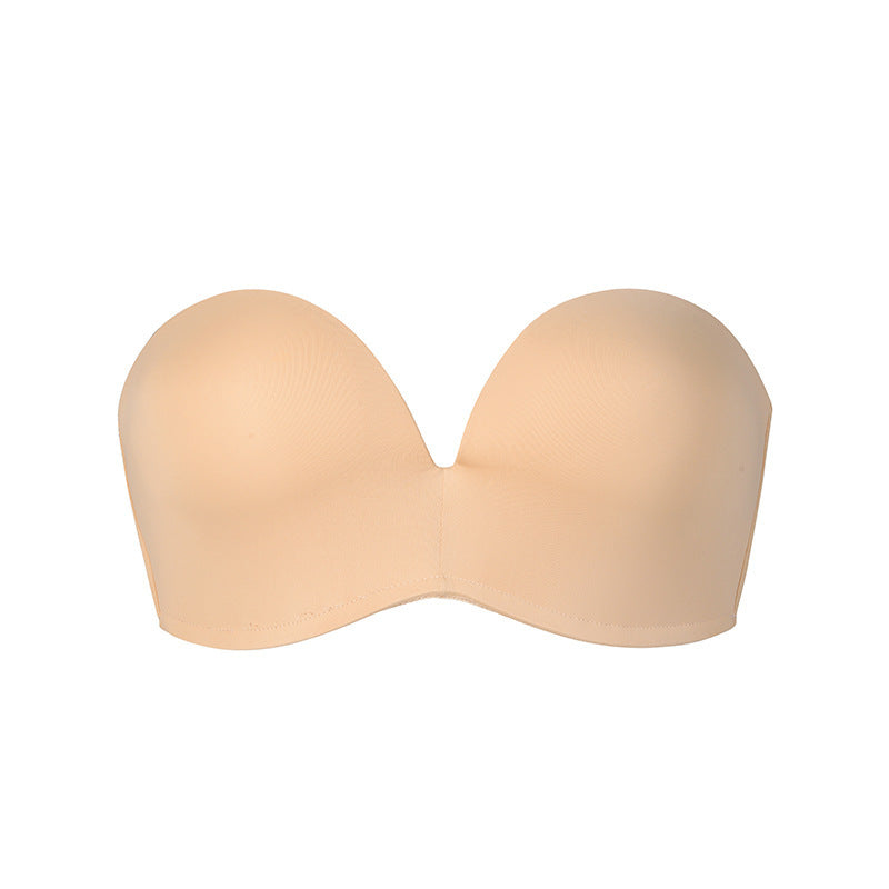 Bra D Cup Sexy Tube Top Invisible Bra Wrapped Underwear - Balochistan LLC  Specification: Main fabric composition: Nylon Main fabric ingredient content: 85% Lining composition: Spandex Lining ingredient content: 15 % Is there a steel ring: No steel ring Design features: Smooth, one-piece Cup type: 1/2 cup