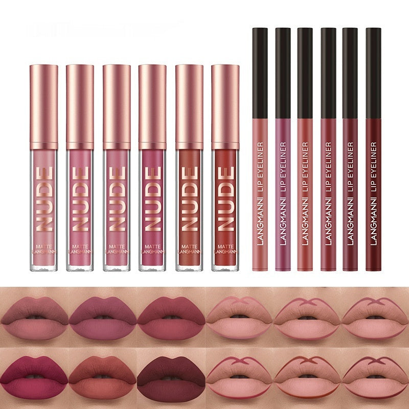 Lip Liner Combination Suit No Stain On Cup Matte Lip Gloss Suit - Balochistan LLC  Product information: Efficacy: Natural Color: 01,02,03,04,05,06,07,08,09,10,11,12 Specifications: Standard specifications Applicable skin type: Universal Packing list: Lipstick+lipliner x1 Product Image: