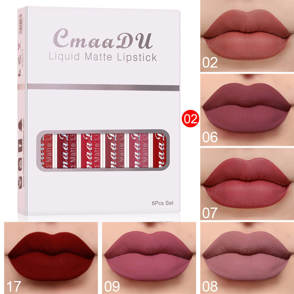 6 Boxes Of Matte Non-stick Cup Waterproof Lipstick Long Lasting Lip Gloss - Balochistan LLC  Product Information: Shelf life: 36 months Ingredients: Multivitamins Box packing size: Length: 85mm Width: 15mm Height: 107mm 6 boxed weight: about 79 grams (including carton) Net content: 2.5mL*6pcs Packing list Lip gloss*6