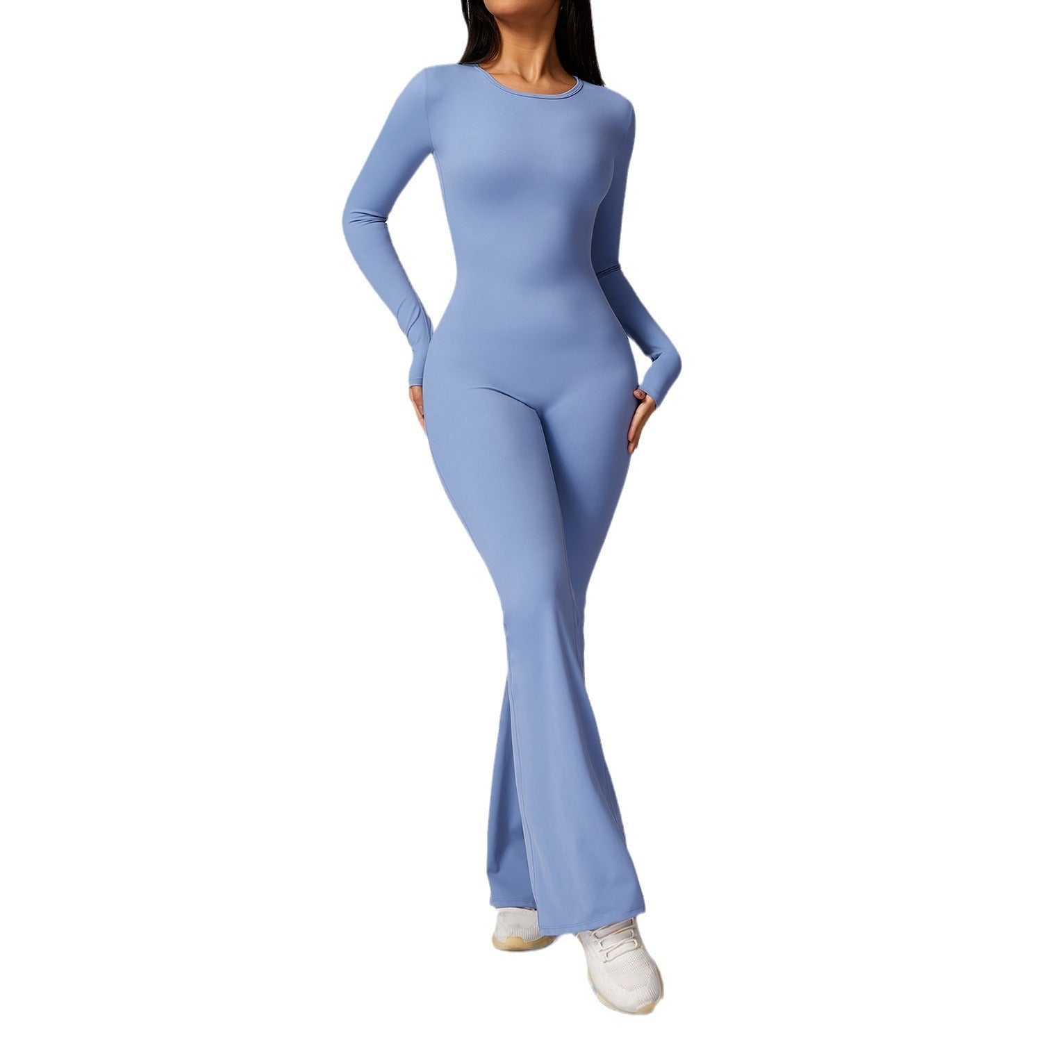 Leisure Horn Long Sleeve Yoga Jumpsuit Naked Women Feeling Tight Quick-drying Sports Workout