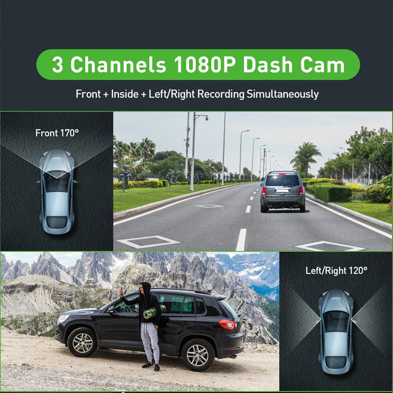 Driving Recorder 3-inch HD 1080p Front And Rear Left - Balochistan LLC  Product information: Operation mode: Button Function: parking surveillance Color classification: F300 Packing list: Driving Recorder，Data cable Product Image: