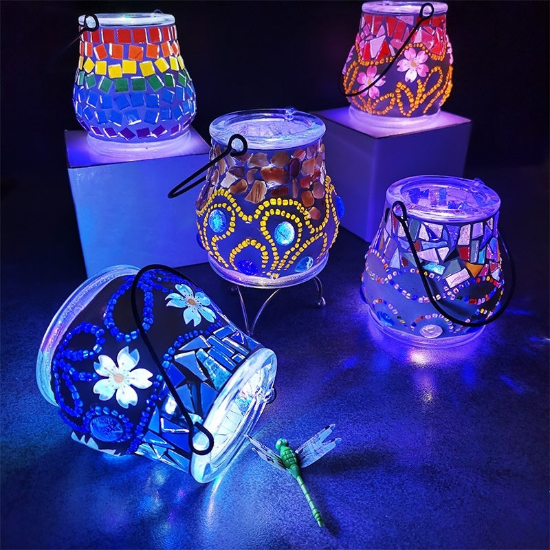 Mosaic Candlestick Diy Material Package - Balochistan LLC  Product information: Ability Training:Other Ability Training Color:Rainbow Material Package, Lake Blue Material Package, Sapphire Blue Material Package, Purple Material Package, Blue Micro Micro Glass Bead Material Packing list: Electronic lamp * 1 Cream glue * 1 Sponge * 1 Jewelry * 3 Mosaic * 1 Mixing bowl * 1 Plain embryo * 1 Sealing agent * 1 Product Image: