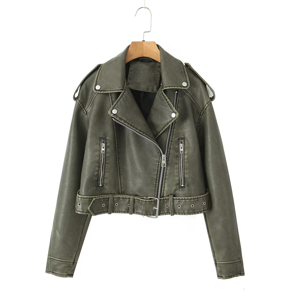 Washed Leather Motorcycle Jacket Women - Balochistan LLC 