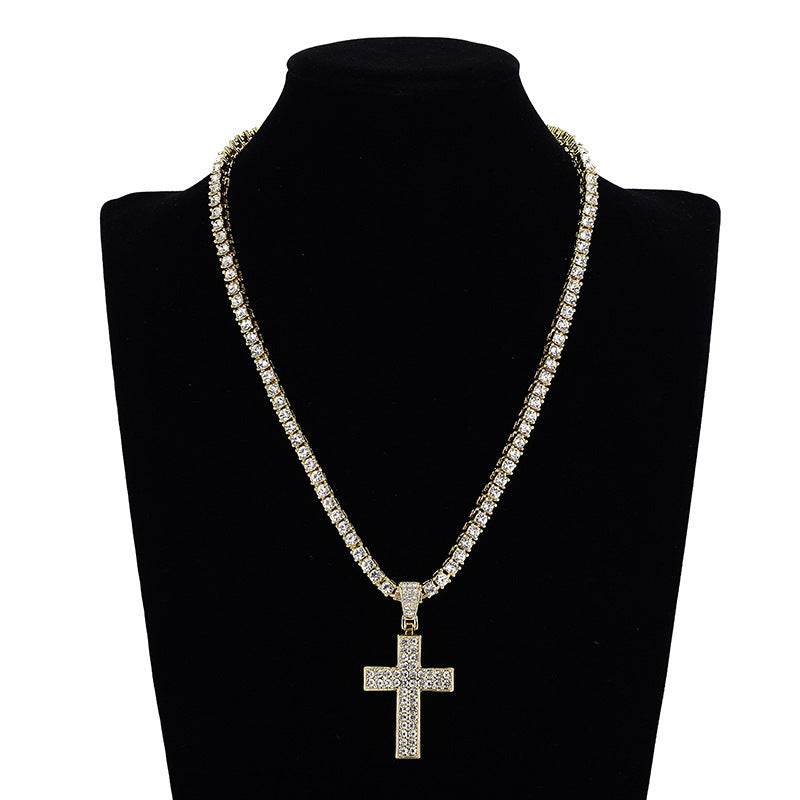 Diamond Cross Pendant Necklace Fashion Punk Jewelry Unisex Clavicle Chain Jewelry - Balochistan LLC  Product information: Treatment Process: Diamond Color: Silver Cross 4mm tennis chain 20inch, gold cross 4mm tennis chain 20inch Material: Alloy Shape: Cross Popular elements: Cross Style: Hip hop Packing list: Cross pendant necklace * 1 Product Image: