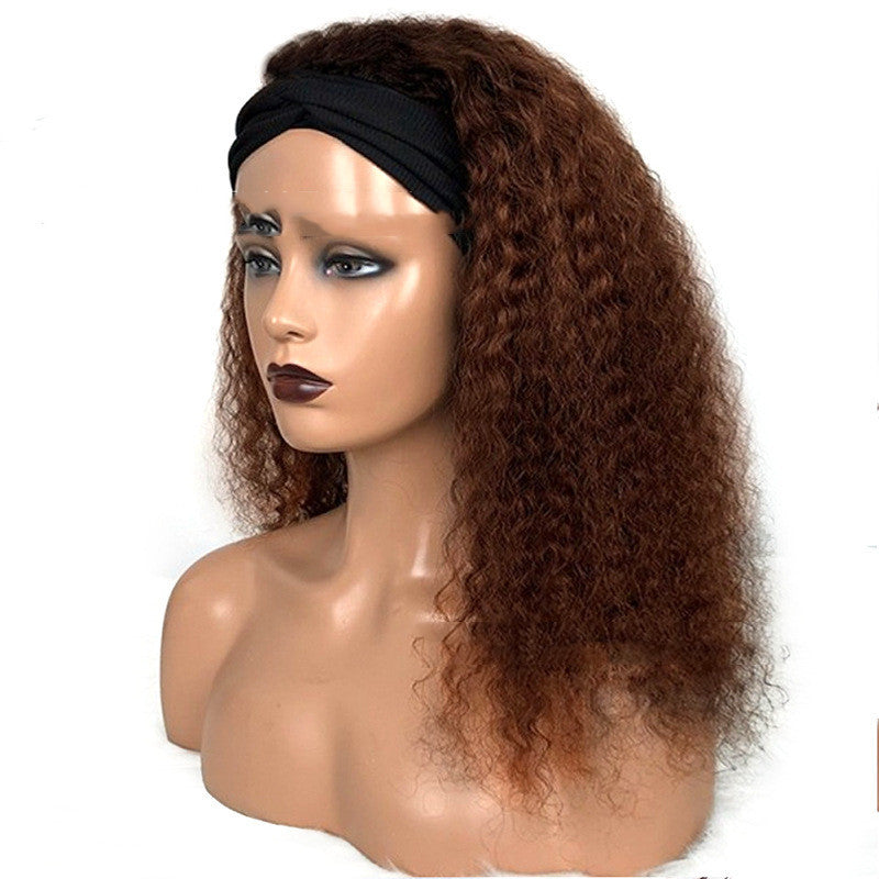 Human Hair Jerry Curly Headband Wigs - Balochistan LLC  Product information: Material: Human hair Style: simple and natural Features: Semi-woven Colour: Picture color Packing list: Wig*1 Product Image: