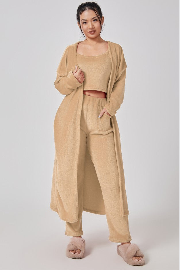 Cozy Pajama Set, 3 Piece Lounge Set, Cute Loungewear, Warm Suit Sets, Matching Set, Lounge Set, 3 Piece Pant Sets, Women Winter Dress - Balochistan LLC 