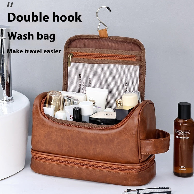 Leather Cosmetics Storage Bag Travel Toiletry Bag Portable Men's Business Simplicity Portable With Hook - Balochistan LLC  Product information: Applicable scenarios: applicable to multiple scenarios Color: brown, black, brown Scope of Application: wide Function: Storage Material: PU Style: simple and modern Category: wash bag, bag Packing list: Leather Storage Bag×1pc Product Image: