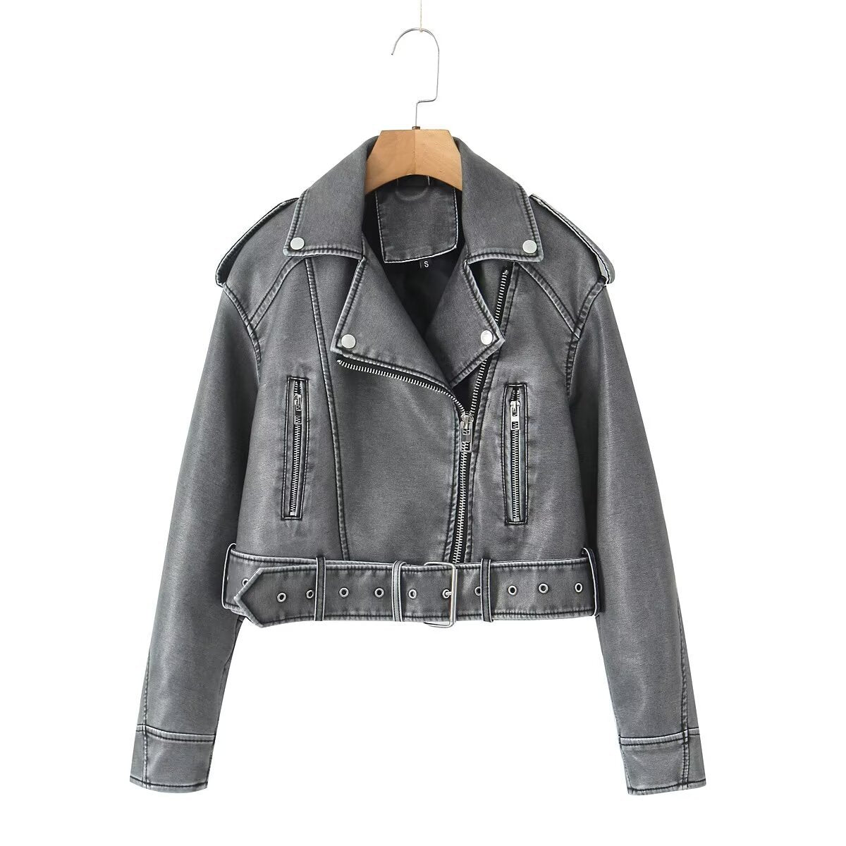 Washed Leather Motorcycle Jacket Women - Balochistan LLC 