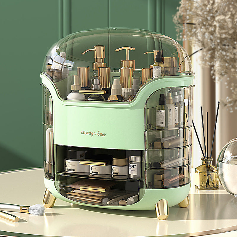 Cosmetic Storage Premium Sense Desktop Storage Skincare Lipstick Makeup Case - Balochistan LLC  Product information: Product Category: Cosmetic Organizer Material: plastic Style: light luxury Function: Organizing Capacity: 18L Specifications: 30 * 20 * 34cm Storage scene: living room, bedroom, study, bathroom, Color: 3028 cosmetic box [light fir green],3028 cosmetic box [elegant white] Packing list: Cosmetic Organizer x1