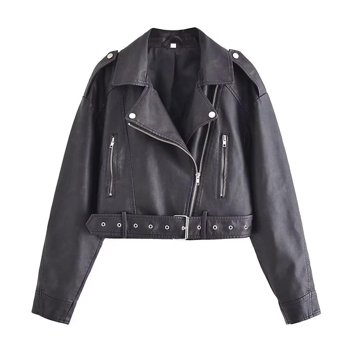 Washed Leather Motorcycle Jacket Women - Balochistan LLC 