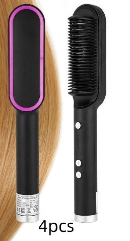 New 2 In 1 Hair Straightener Hot Comb Negative Ion Curling Tong Dual-purpose Electric Hair Brush - Balochistan LLC 