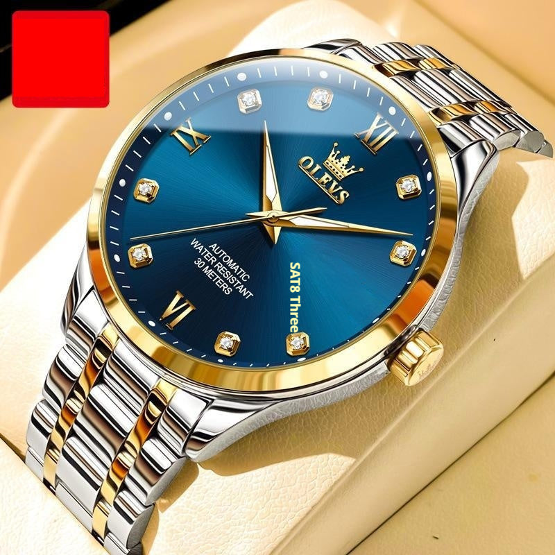 Men's Waterproof Automatic Mechanical Watch - Balochistan LLC  Product information: Color: Li 9946 steel belt room white men, Li 9946 steel belt room blue men, Li 9946 steel belt normal male Gray, Li 9946 steel belt book White men, Li 9956 steel belt book Black Men Thickness: 13mm Applicable people: general Style: Fashion Packing list: Mechanical watch x1 Product Image: