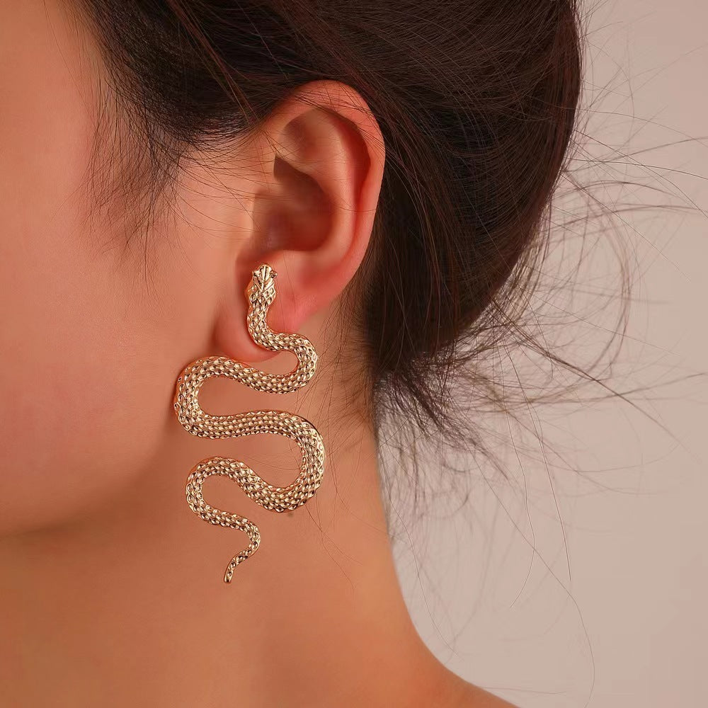 Exaggerated Three-dimensional Snake Earrings Fashion Punk - Balochistan LLC  Product information: Treatment Process: Electroplating Color: gold, black, silver Applicable people: Unisex Material: Metal Modeling: animal/Zodiac Popular elements: Snake Packing list: Earrings * 1 pair Product Image: