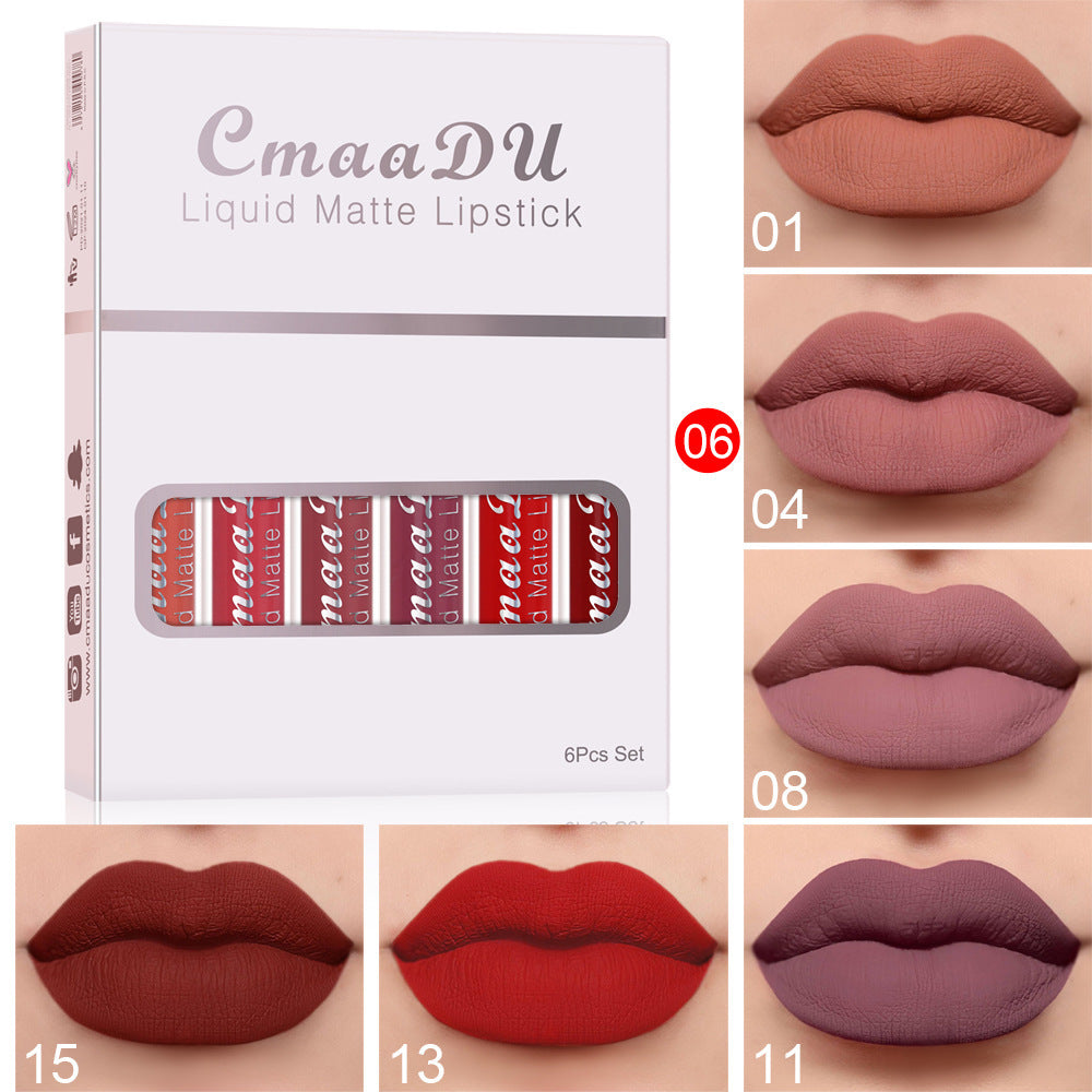 6 Boxes Of Matte Non-stick Cup Waterproof Lipstick Long Lasting Lip Gloss - Balochistan LLC  Product Information: Shelf life: 36 months Ingredients: Multivitamins Box packing size: Length: 85mm Width: 15mm Height: 107mm 6 boxed weight: about 79 grams (including carton) Net content: 2.5mL*6pcs Packing list Lip gloss*6